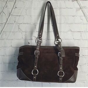 COACH F12836 HAMPTON Vintage Mocha Brown Suede Leather Satchel Shoulder Bag Tote